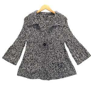 Style Co Women M 3/4 Bell Sleeve Marbled Black Cardigan Button Front Sweater Y2K
